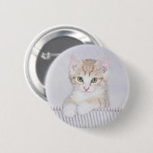 オレンジ虎猫絵画キッテンのオリジナル- Cat Art 缶バッジ (正面&裏面)