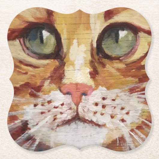 オレンジ虎猫絵画ズ詳細紙コースター ペーパーコースター (正面)