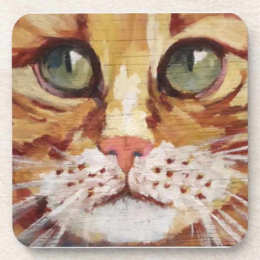 オレンジ虎猫絵画詳細飲料用コースター コースター (正面)