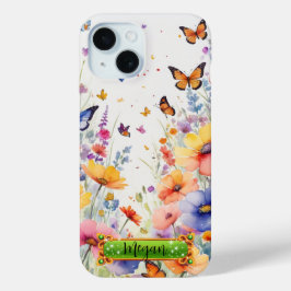 オレンジ蝶の花畑iPhone/iPadケース iPhone 15ケース