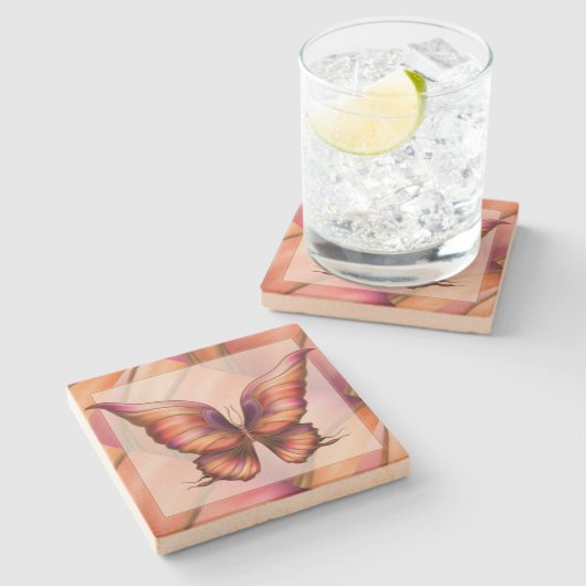 オレンジ蝶 ストーンコースター (横)