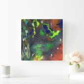 オレンジ融合のカスタムの時計 スクエア壁時計 (ホーム)