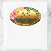 オレンジ製品ラベル カラフルな花とイニシャル 楕円形シール (バッグ)