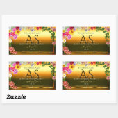 オレンジ製品ラベル カラフルな花とイニシャル 長方形シール (シート)