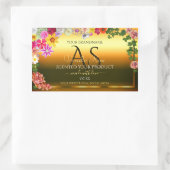 オレンジ製品ラベル カラフルな花とイニシャル 長方形シール (バッグ)