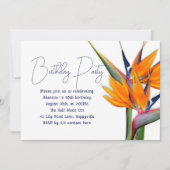 オレンジ誕生日バードオブパラダイスフラワーアダルト 招待状 (正面)