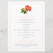オレンジ赤ストライプバラ水彩結婚式プログラム プログラム (裏面)