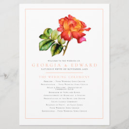 オレンジ赤ストライプバラ水彩結婚式プログラム プログラム