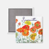 オレンジ赤ポピー花柄 サンクス マグネット (正面/裏面)