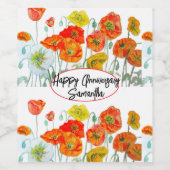 オレンジ赤ポピー花水彩画記念日 ワインラベル (シングルラベル)