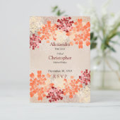 オレンジ赤及びクリームの花レトロの結婚RSVP 出欠カード (スタンド正面)