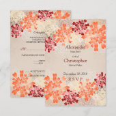 オレンジ赤及びクリームの花レトロの結婚RSVP 出欠カード (正面/裏面)