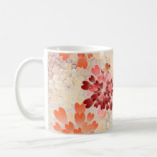 オレンジ赤及びレトロクリームの花 コーヒーマグカップ