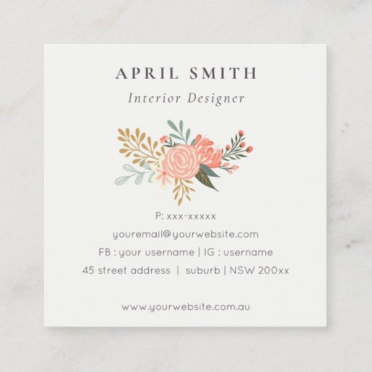 オレンジ赤面ティール（緑がかった色）アンブロシアフローラサンキューオーダー スクエア名刺 (裏面)