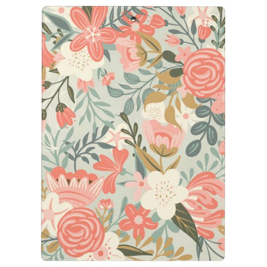 オレンジ赤面ティール(緑がかった色)ブルーグリーンレースアンブロシアフローラ クリップボード (裏面)