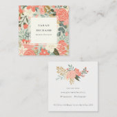 オレンジ赤面ティール（緑がかった色）ブルーグリーンレースアンブロシアフローラ スクエア名刺 (正面/裏面)