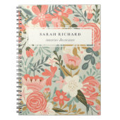 オレンジ赤面ティール(緑がかった色)ブルーグリーンレースアンブロシアフローラ ノートブック (正面)