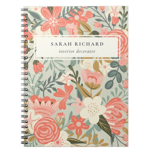 オレンジ赤面ティール(緑がかった色)ブルーグリーンレースアンブロシアフローラ ノートブック (正面)