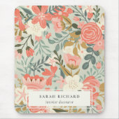 オレンジ赤面ティール（緑がかった色）ブルーグリーンレースアンブロシアフローラ マウスパッド (正面)