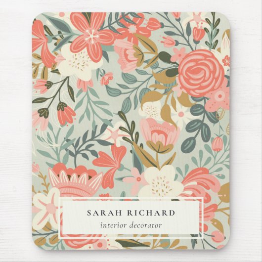 オレンジ赤面ティール（緑がかった色）ブルーグリーンレースアンブロシアフローラ マウスパッド (正面)