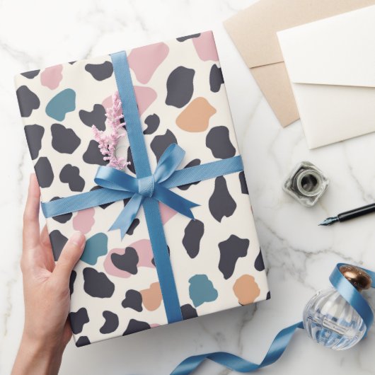 オレンジ赤面ピンクパステルヒョウ ラッピングペーパー (ギフト)