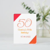 オレンジ赤 50歳の誕生日 お名前 日付追加可 ポストカード (スタンド正面)