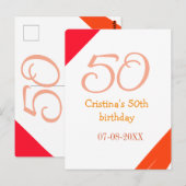オレンジ赤 50歳の誕生日 お名前 日付追加可 ポストカード (正面/裏面)
