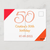オレンジ赤 50歳の誕生日 お名前 日付追加可 ポストカード (裏面)
