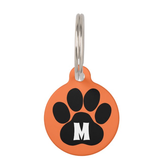 オレンジ足のプリントのペットタグのイニシャルの接触情報 ペット　ネームタグ (正面)