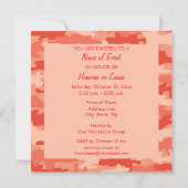 オレンジ迷彩柄のカムフラージュのパーティーのイベントの正方形 招待状 (裏面)