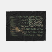 オレンジ迷彩柄ディアアメリカンフラッグ狩りギフトメンズD フリースブランケット (正面(横))