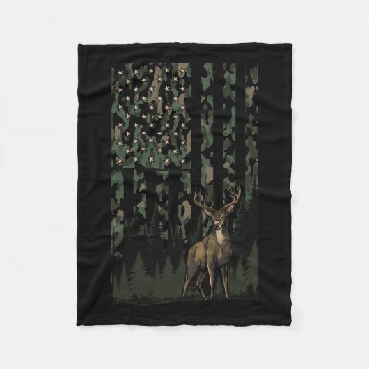 オレンジ迷彩柄ディアアメリカンフラッグ狩りギフトメンズD フリースブランケット (正面)