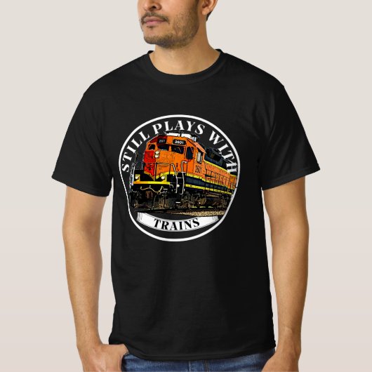 オレンジ遊色の黒いディーゼル列車を使用して未だ Tシャツ (正面)
