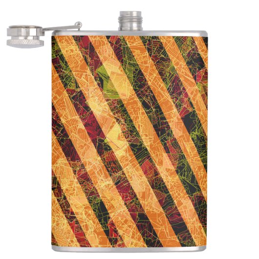 オレンジ違う色ストライプ、小さな正方形を引っ掻いた フラスク (オープン)