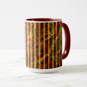 オレンジ違う色ストライプ、小さな正方形を引っ掻いた マグカップ (正面右)