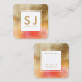 オレンジ金ゴールドアートシンプルインテリアデザイモダンナー スクエア名刺 (正面/裏面)