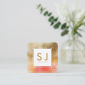 オレンジ金ゴールドアートシンプルインテリアデザイモダンナー スクエア名刺 (スタンド正面)