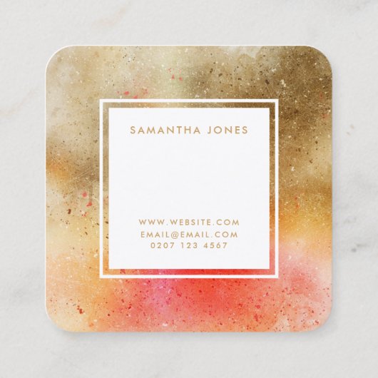 オレンジ金ゴールドアートシンプルインテリアデザイモダンナー スクエア名刺 (裏面)