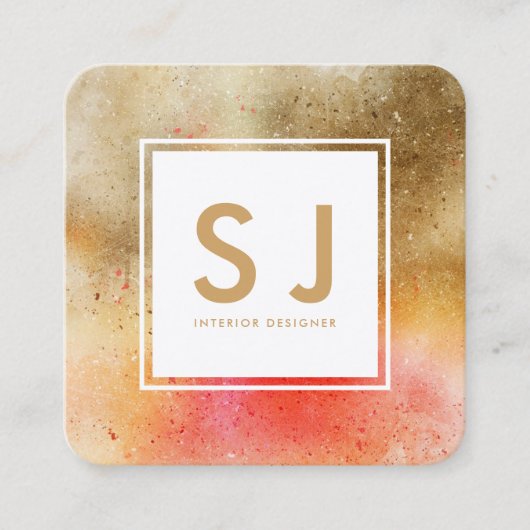 オレンジ金ゴールドアートシンプルインテリアデザイモダンナー スクエア名刺 (正面)
