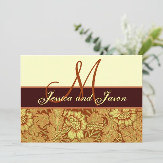 オレンジ金ゴールドイエローダマスクウエディングモノグラム招待状 招待状 (スタンド正面)