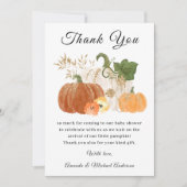 オレンジ金ゴールドカボチャ秋ハロウィーンベビーシャワー サンキューカード (正面)