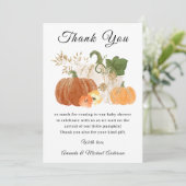 オレンジ金ゴールドカボチャ秋ハロウィーンベビーシャワー サンキューカード (スタンド正面)