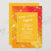 オレンジ金ゴールドグリッターサプライズバースデーパーティー 招待状 (正面/裏面)