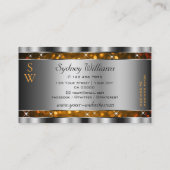 オレンジ金ゴールドグリッタースパークルスターズモノグラムシルバー 名刺 (裏面)