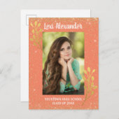 オレンジ金ゴールドグリッター卒業発表 案内ポストカード (正面/裏面)