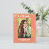 オレンジ金ゴールドグリッター卒業発表 案内ポストカード (スタンド正面)