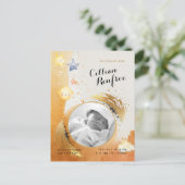 オレンジ金ゴールドグリッター水彩写真ベビー誕生 案内ポストカード (スタンド正面)