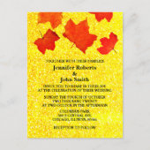 オレンジ金ゴールドグリッター紅葉結婚秋 インビテーションポストカード (正面)