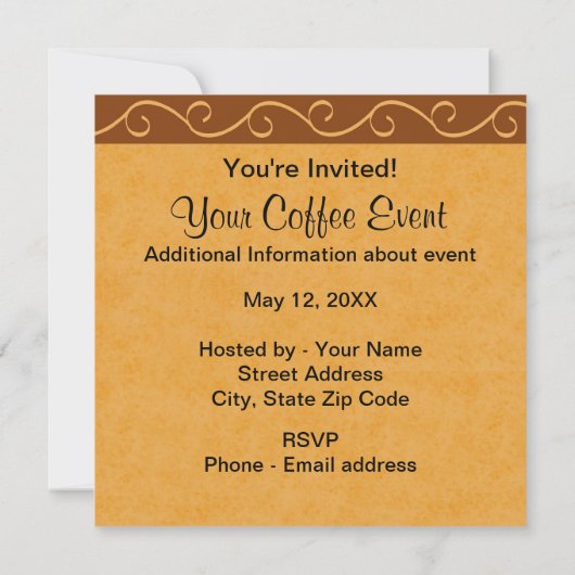 オレンジ金ゴールドグリーンコーヒーカップアート名前をカスタムする 招待状 (裏面)