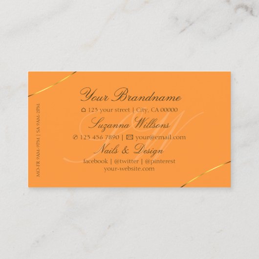 オレンジ金ゴールドデコー縁どルダイヤモンドとモノグラム 名刺 (裏面)